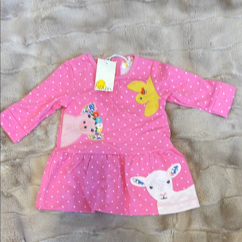 NWT precious Baby Boden sweatshirt dress with lamb, pig, and duck 🥰
